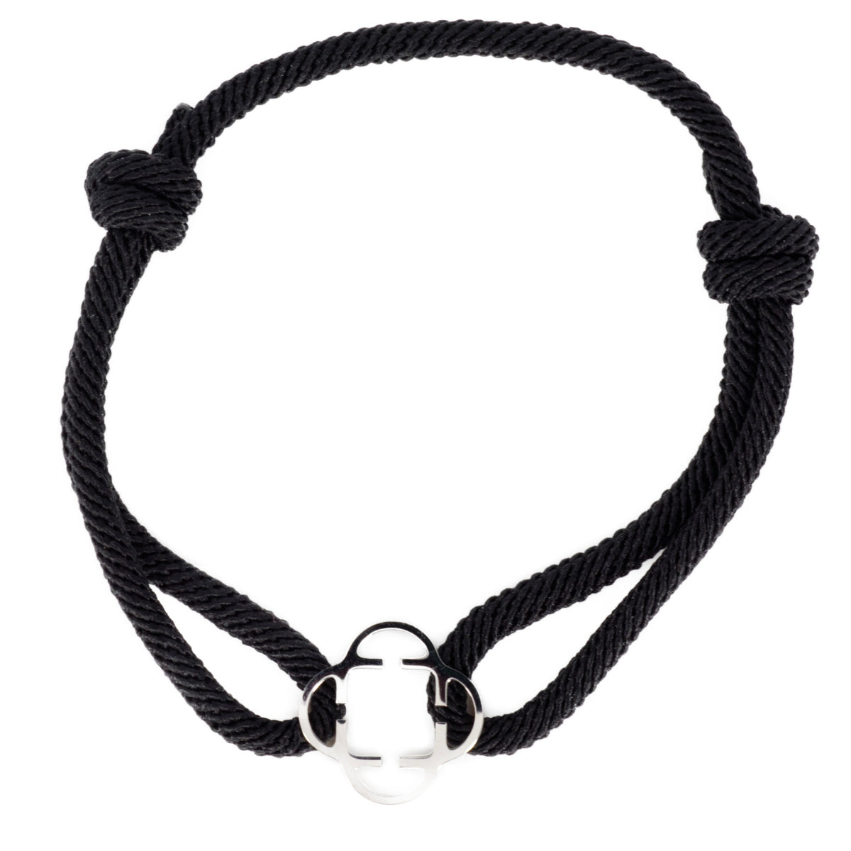 Stainless Steel Clover Black Rope Bracelet