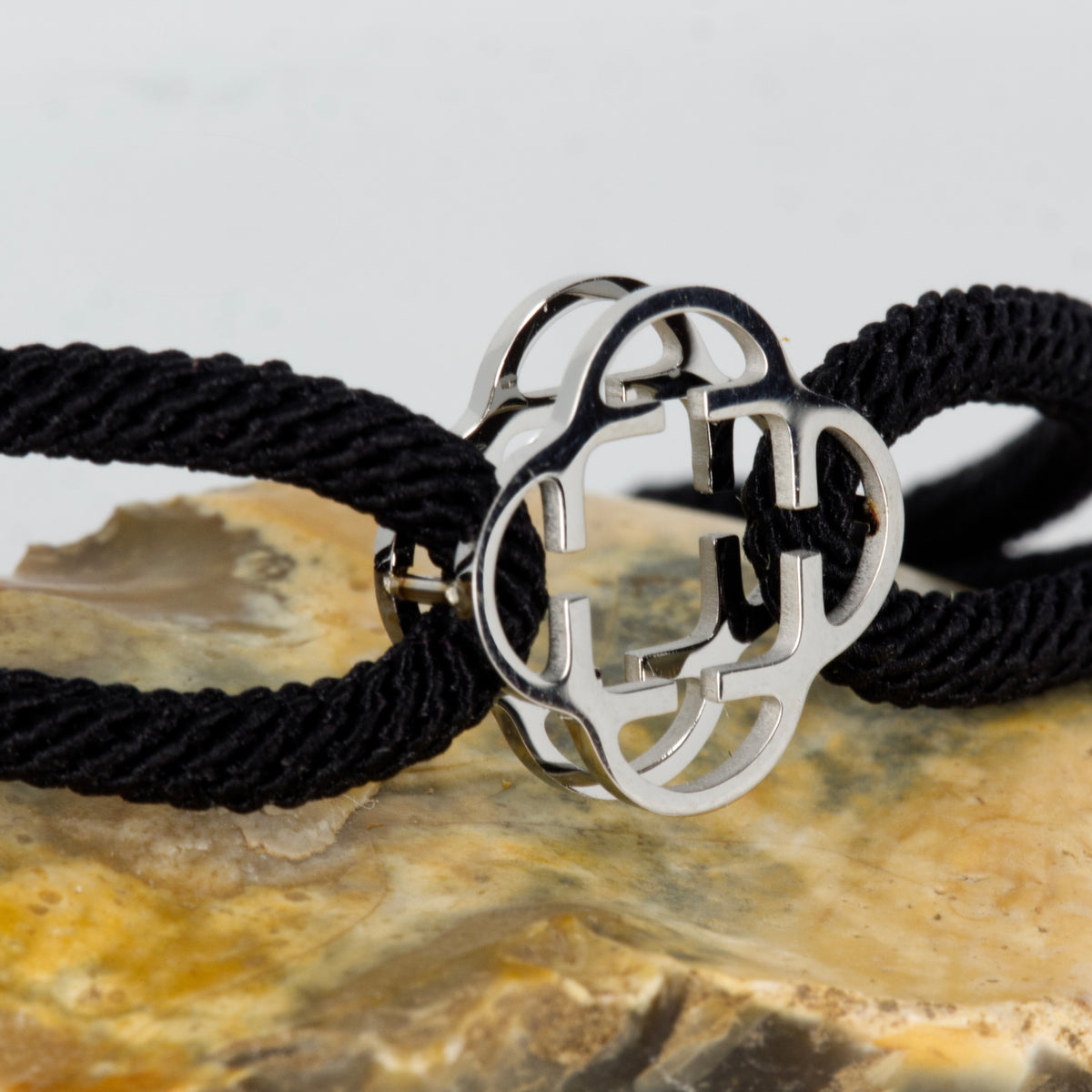 Stainless Steel Clover Black Rope Bracelet