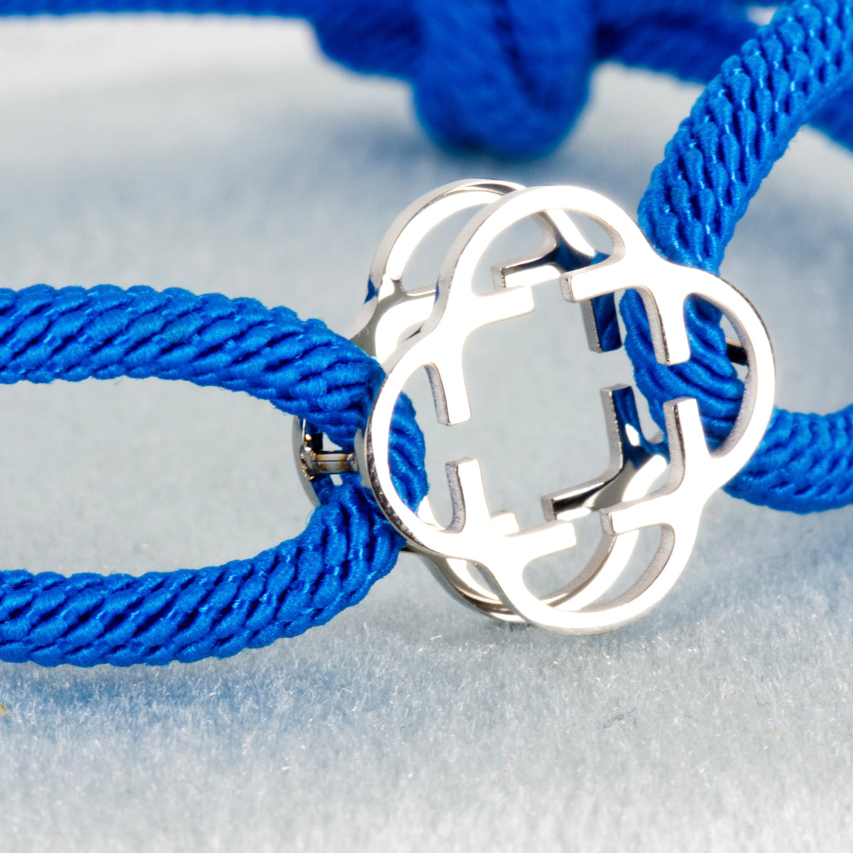 Stainless Steel Clover Royal Blue Rope Bracelet