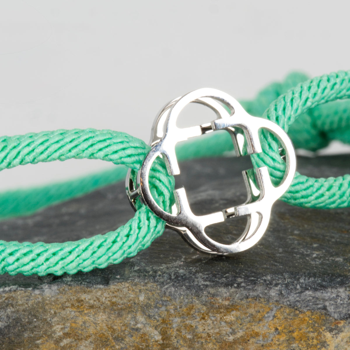 Stainless Steel Clover Lime Green Rope Bracelet