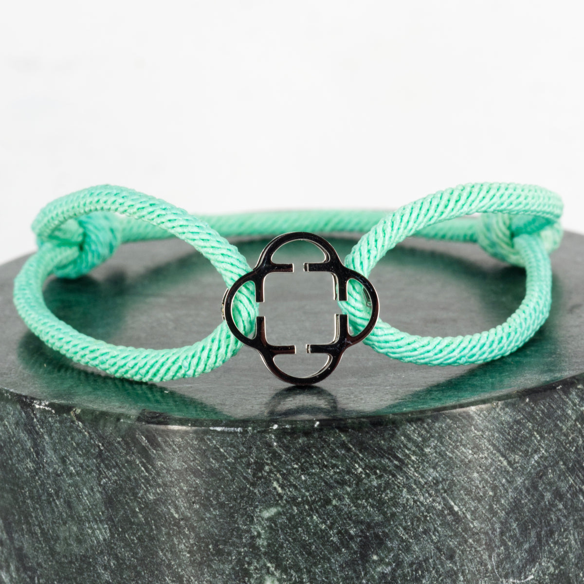 Stainless Steel Clover Lime Green Rope Bracelet