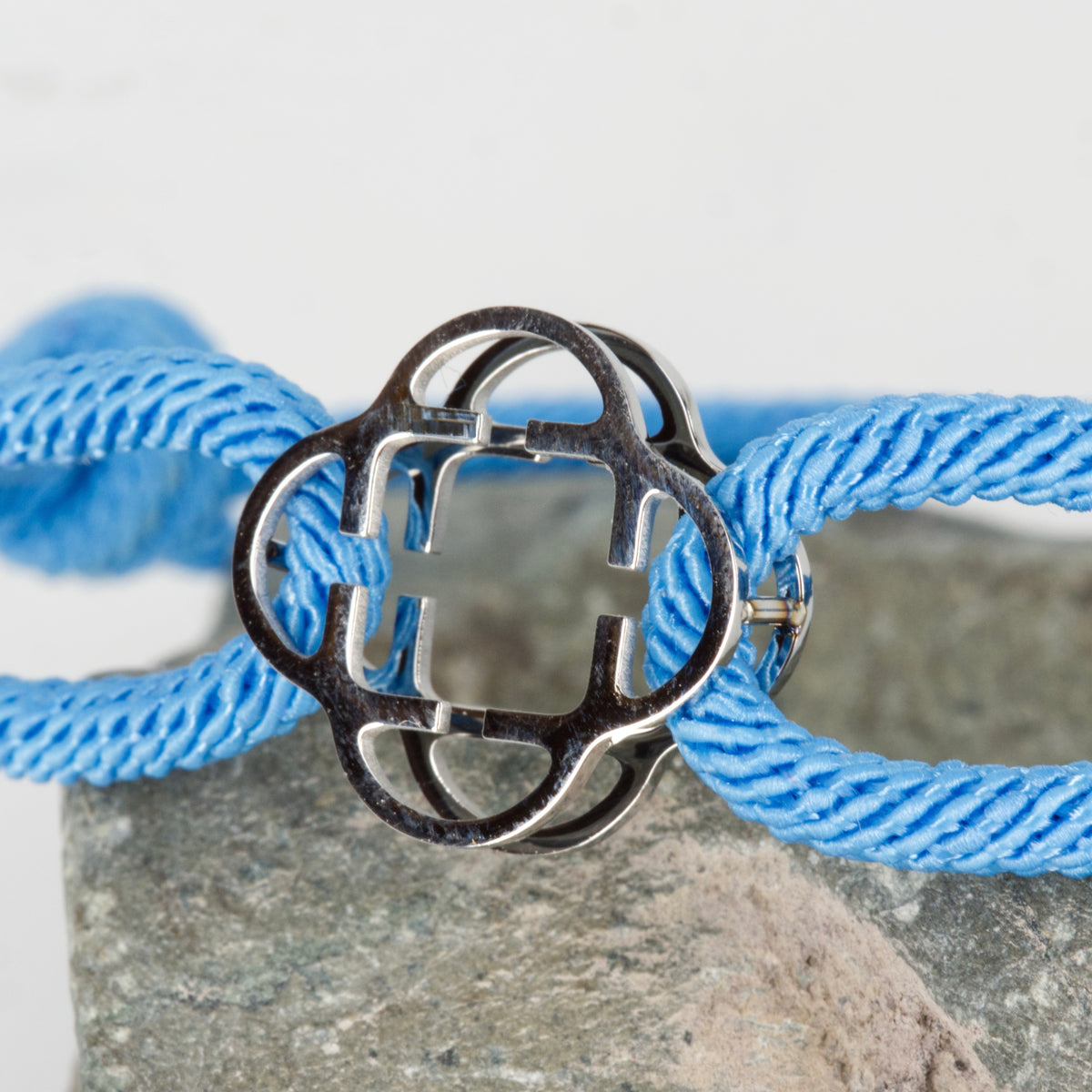 Stainless Steel Clover Cornflower Blue Rope Bracelet