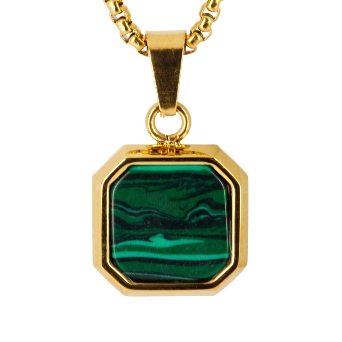 Gold Plated Octagonal Malachite Pendant & Chain