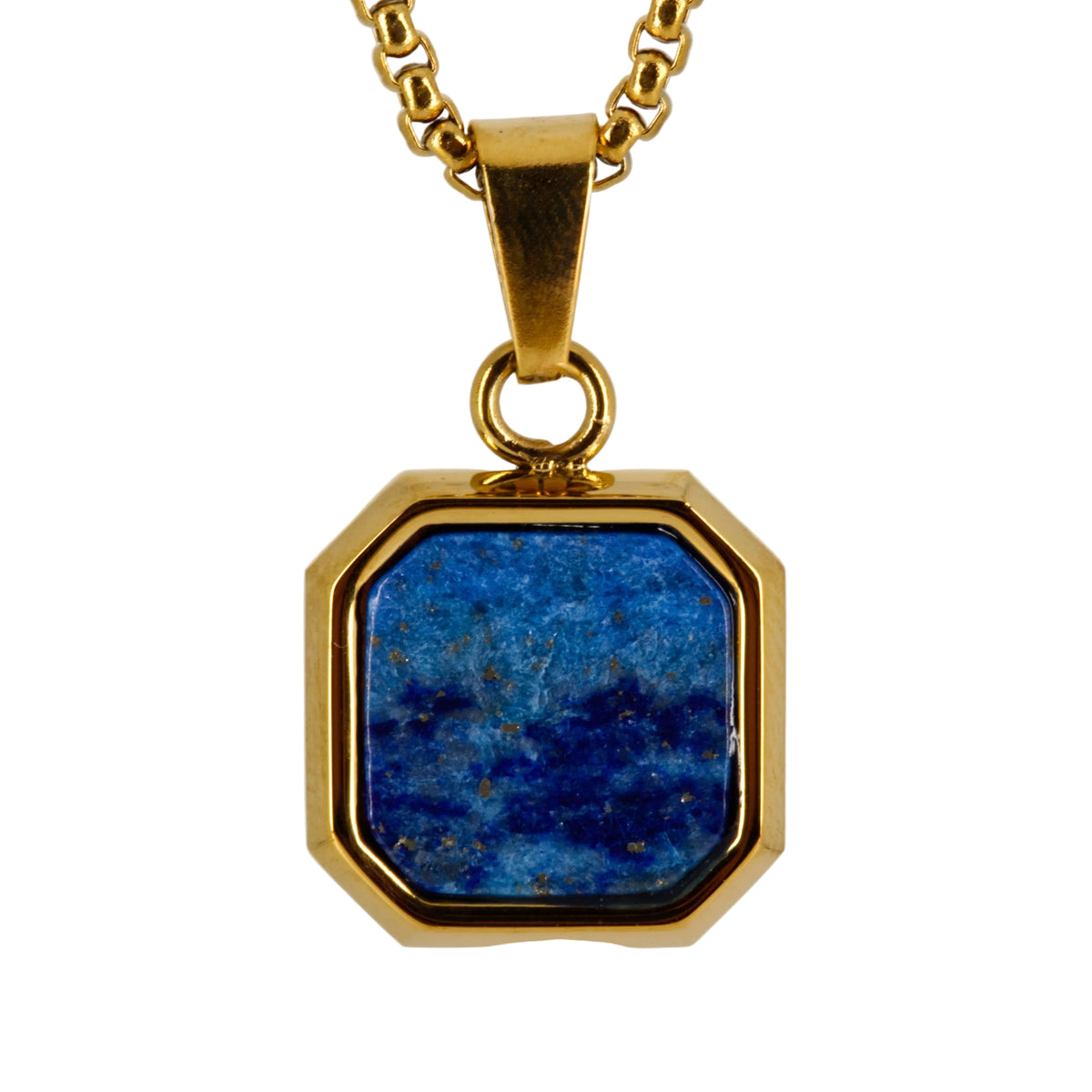 Gold Plated Octagonal Lapis Lazuli Pendant & Chain