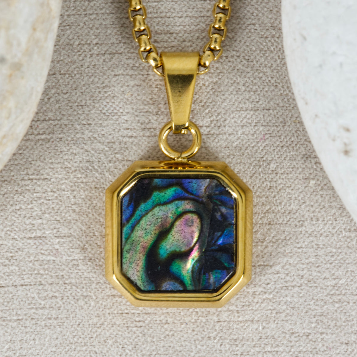 Gold Plated Octagonal Abalone Pendant & Chain