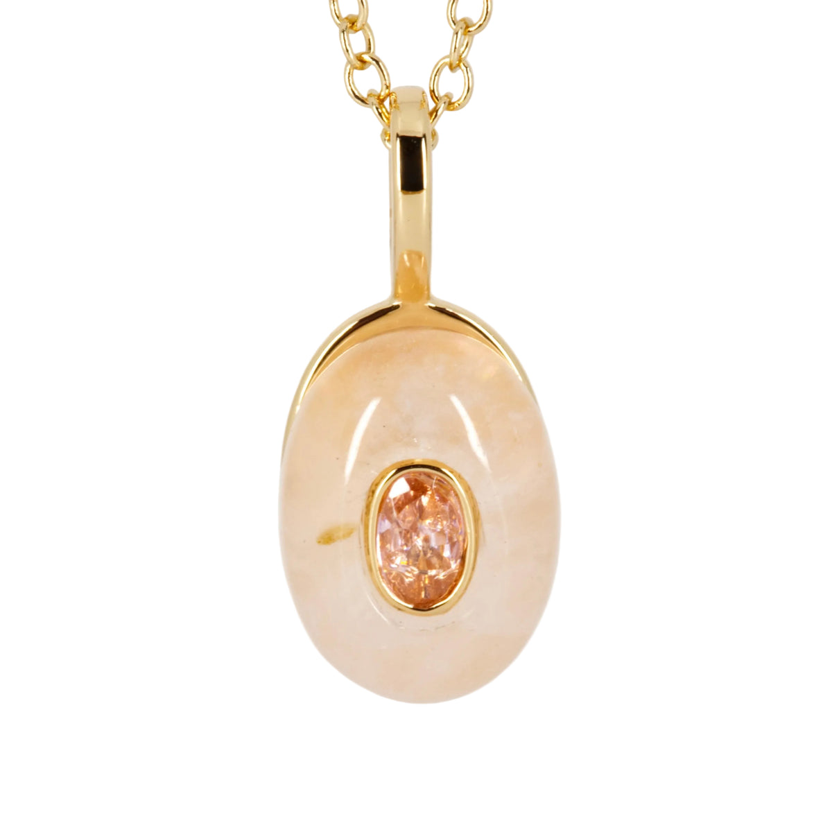 Gold Plated Pink Natural Stone & Cubic Zirconia Set Pendant & Chain