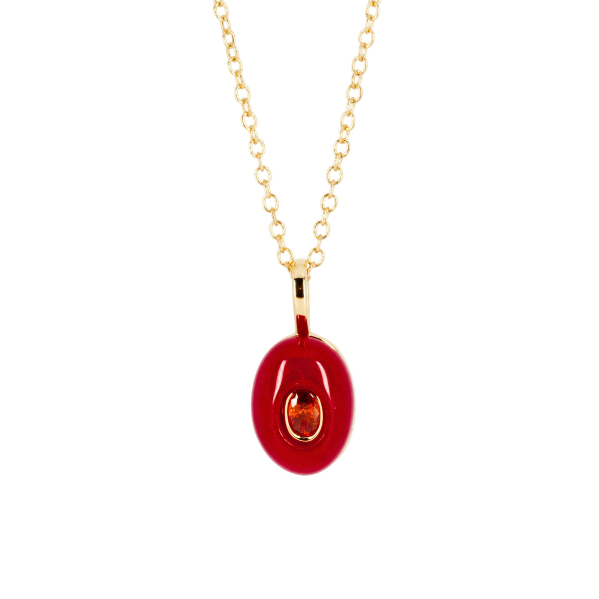 Gold Plated Red Natural Stone & Cubic Zirconia Set Pendant & Chain