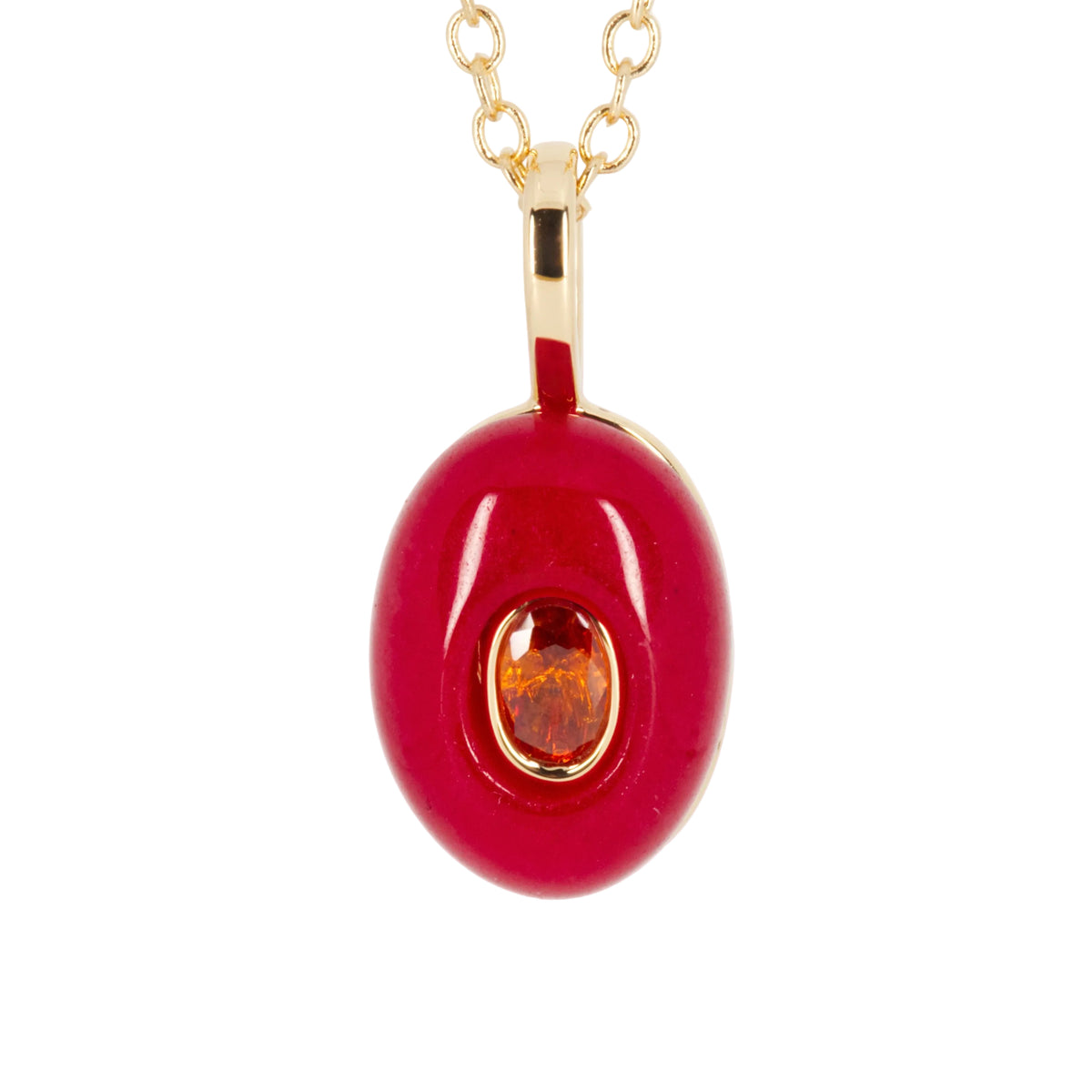 Gold Plated Red Natural Stone & Cubic Zirconia Set Pendant & Chain