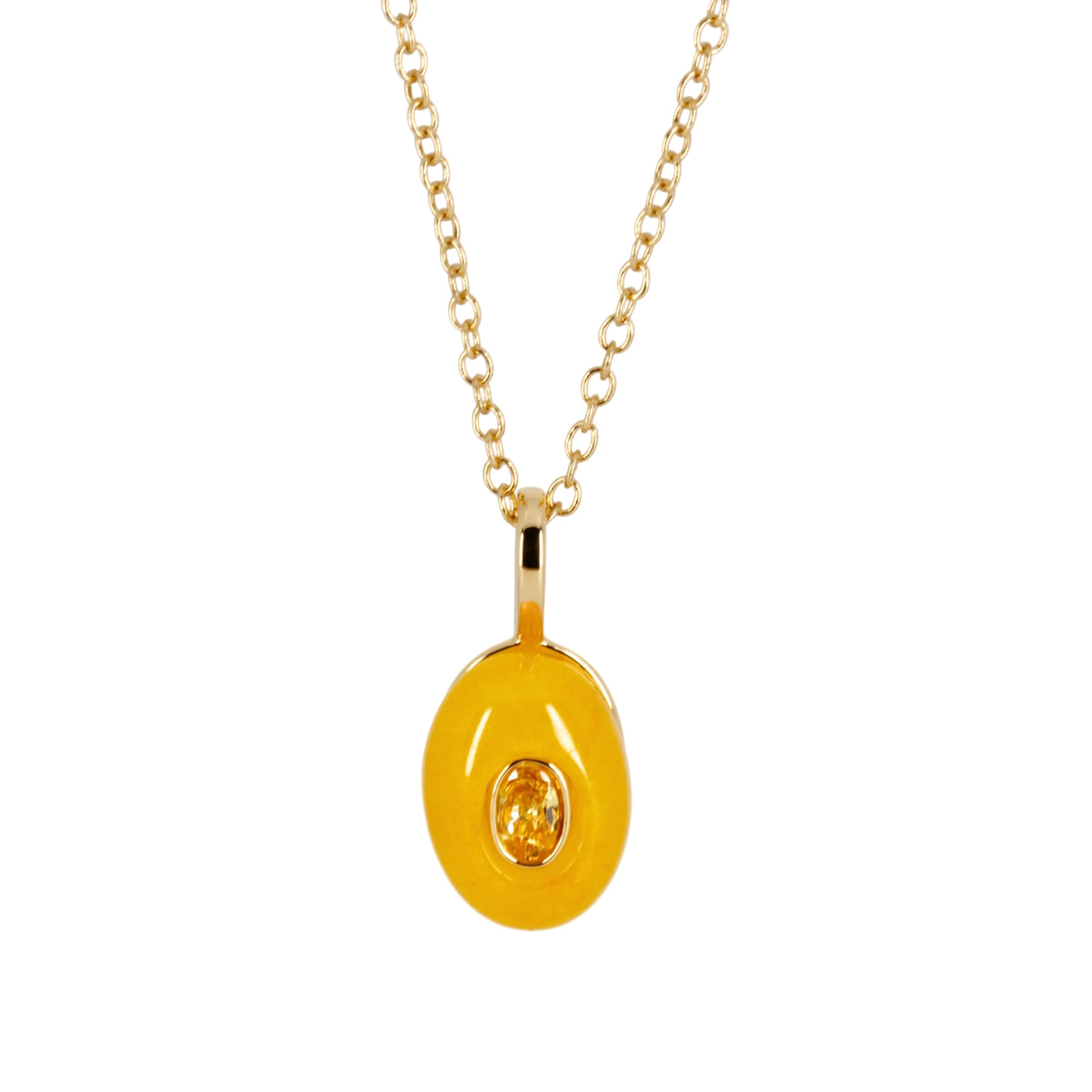 Gold Plated Yellow Natural Stone & Cubic Zirconia Set Pendant & Chain