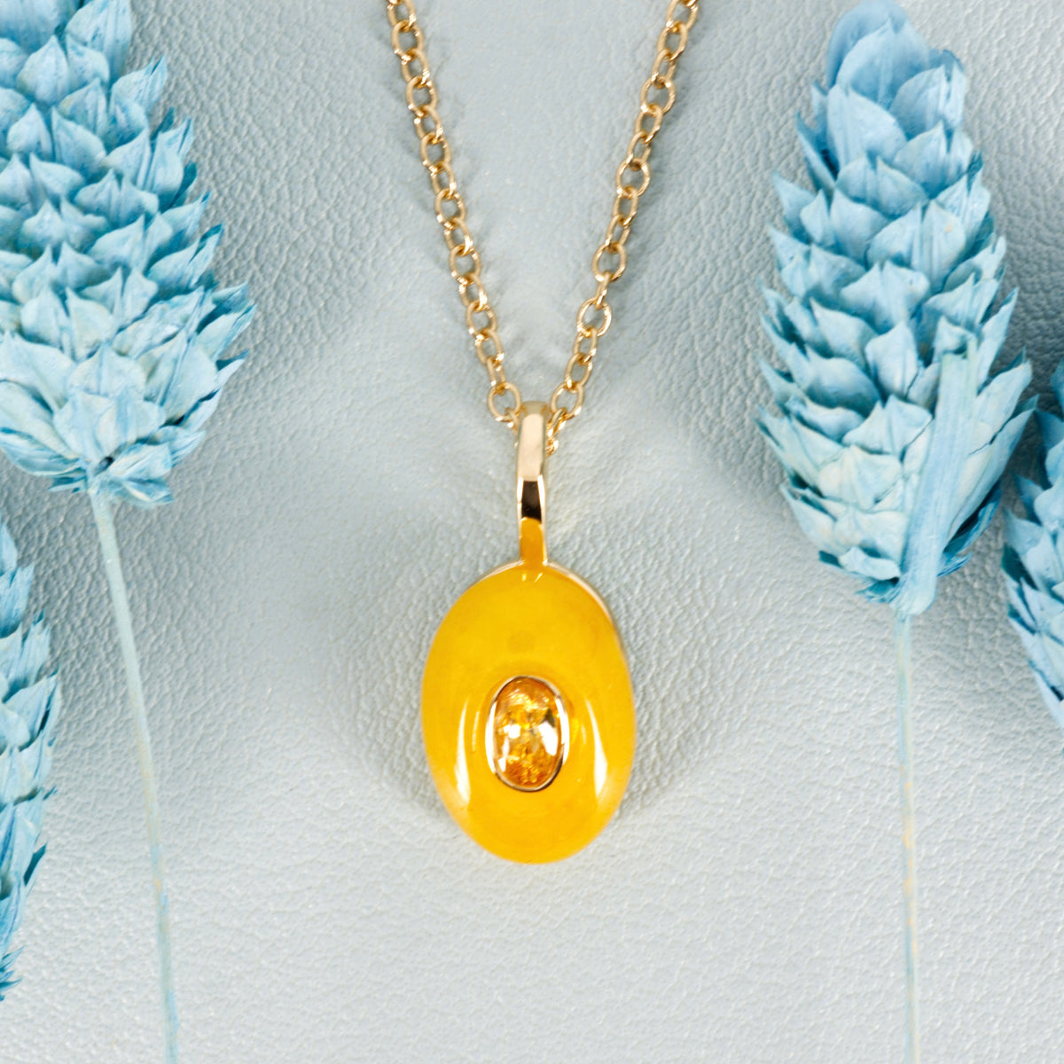 Gold Plated Yellow Natural Stone & Cubic Zirconia Set Pendant & Chain