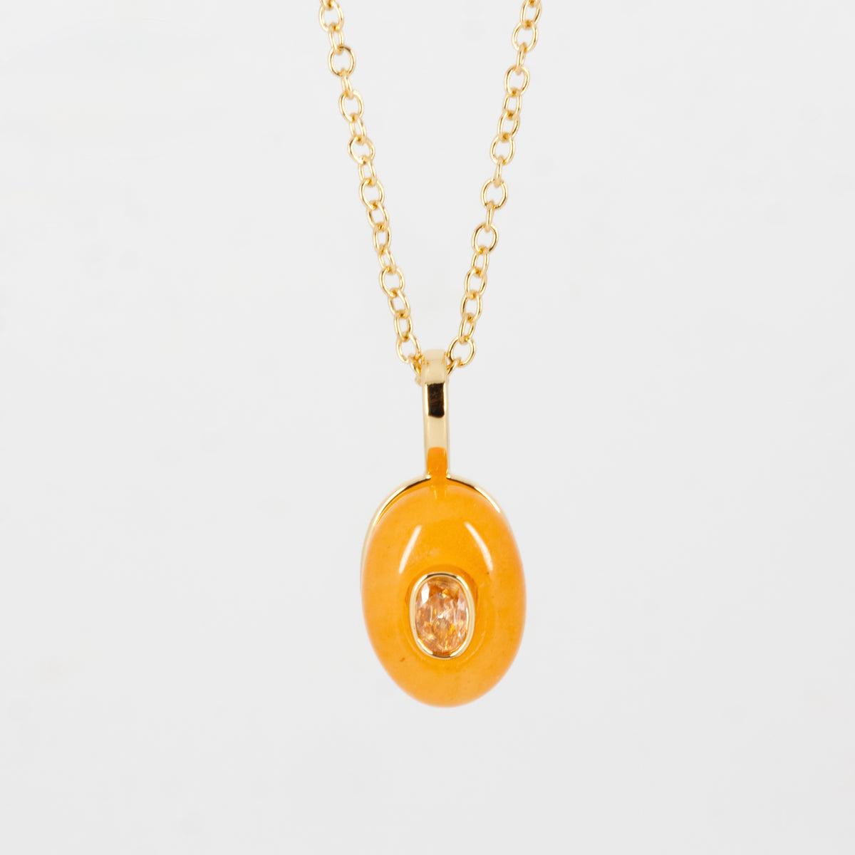 Gold Plated Orange Natural Stone & Cubic Zirconia Set Pendant & Chain