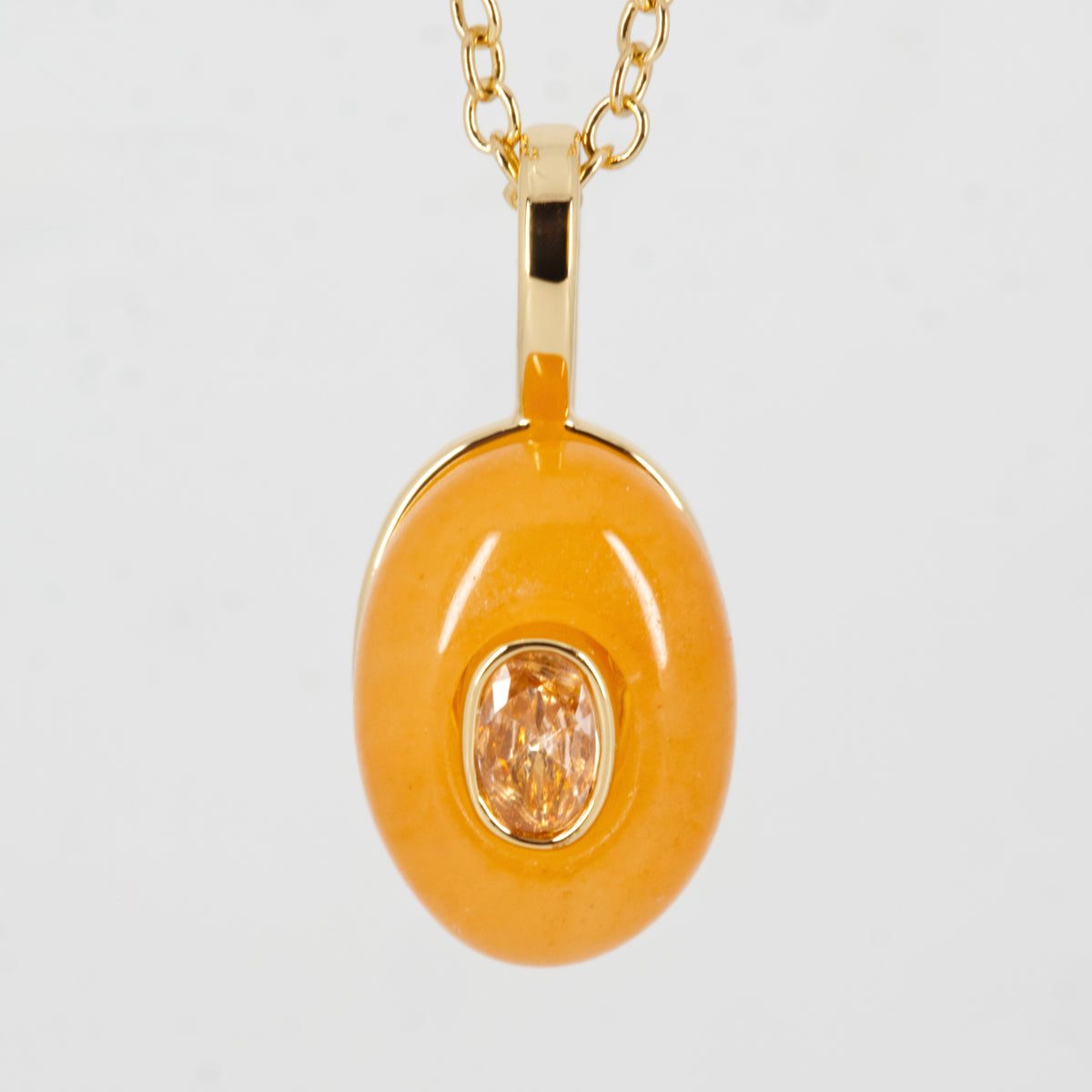 Gold Plated Orange Natural Stone & Cubic Zirconia Set Pendant & Chain