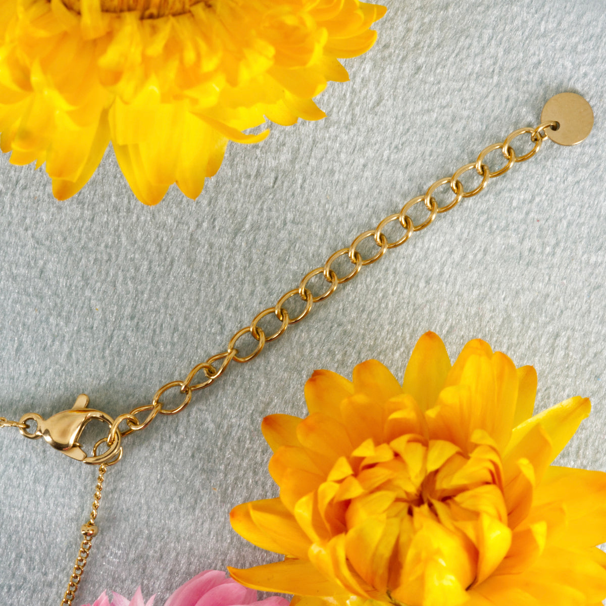 Gold Plated White & Pink Enamel Evil Eye Pendant & Chain