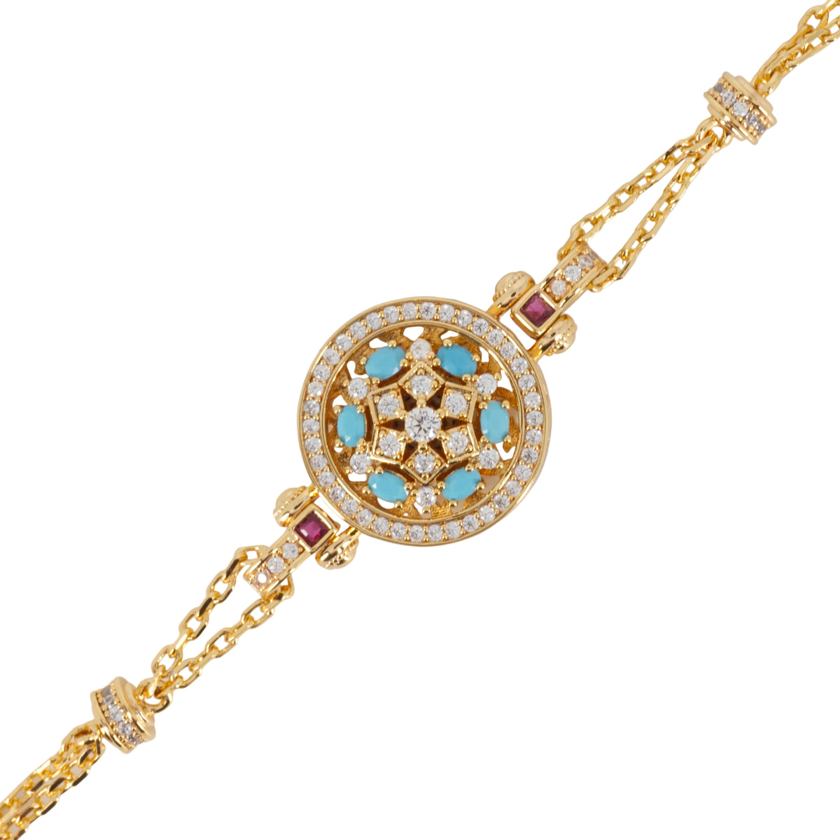 Gold Plated Round Turquoise & Cubic Zirconia Set Spinner Bracelet