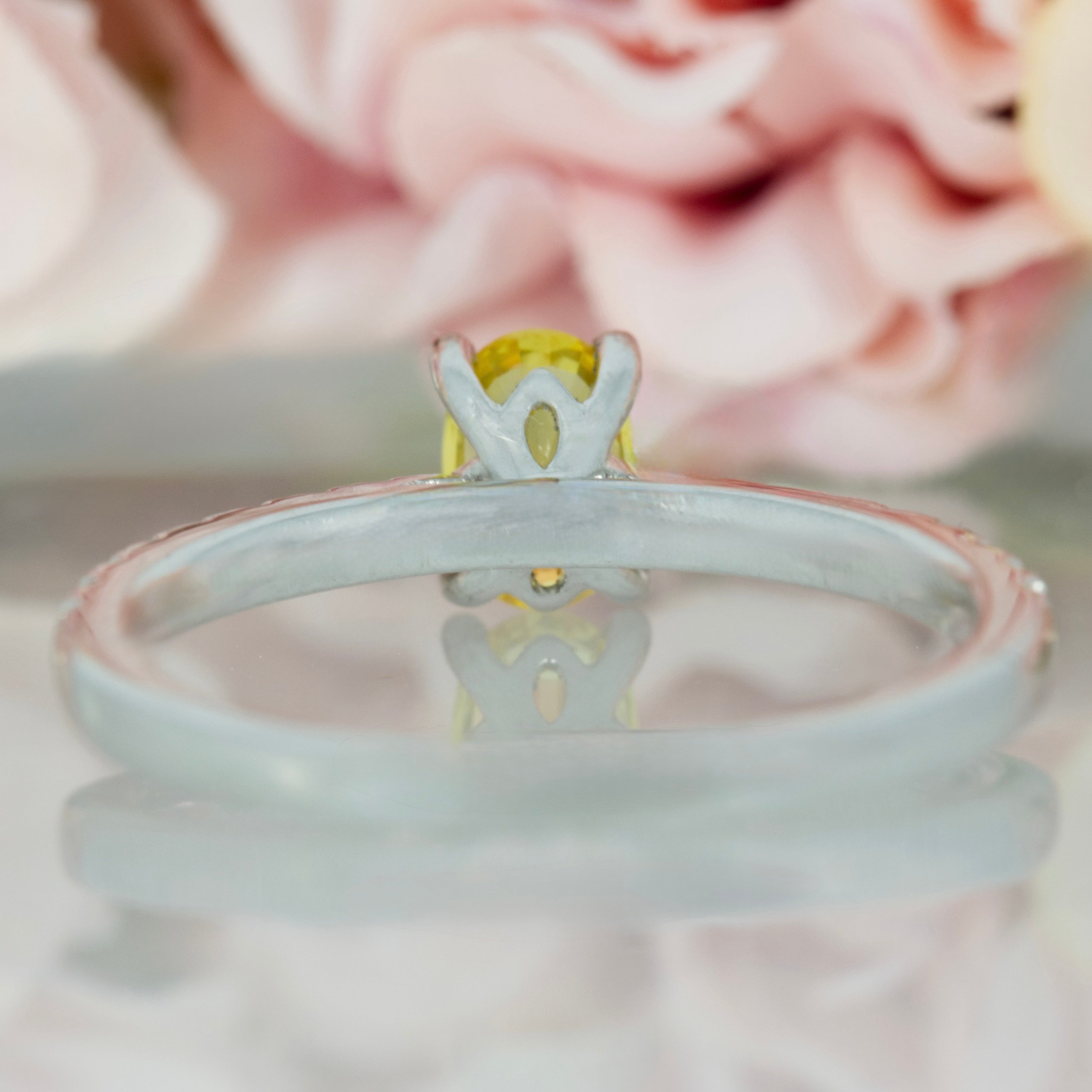 Platinum Oval Cut Yellow Sapphire & Round Brilliant Cut Diamond Ring