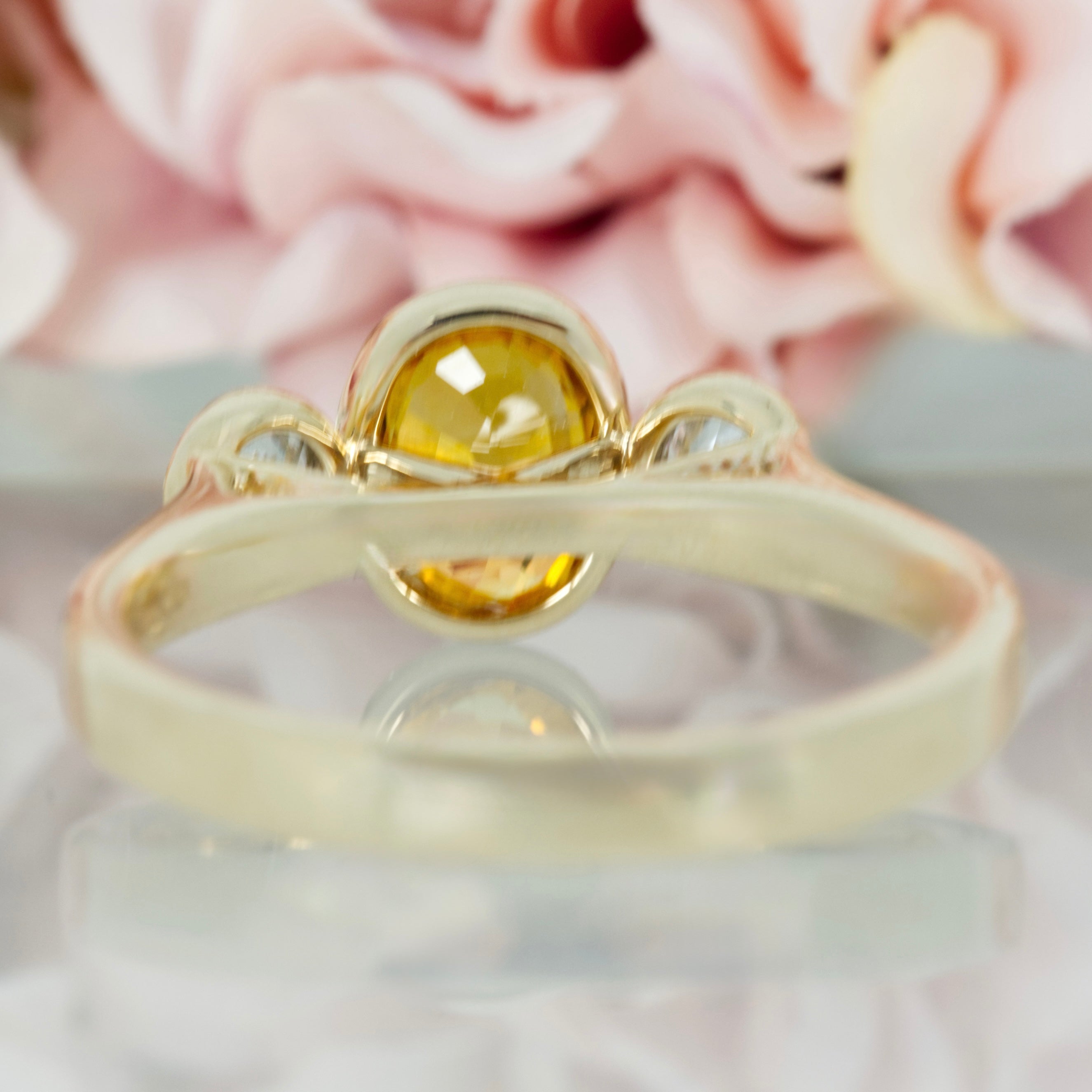 9ct Yellow Gold Oval Cut Yellow Sapphire & Round Brilliant Cut Diamond Trilogy Ring