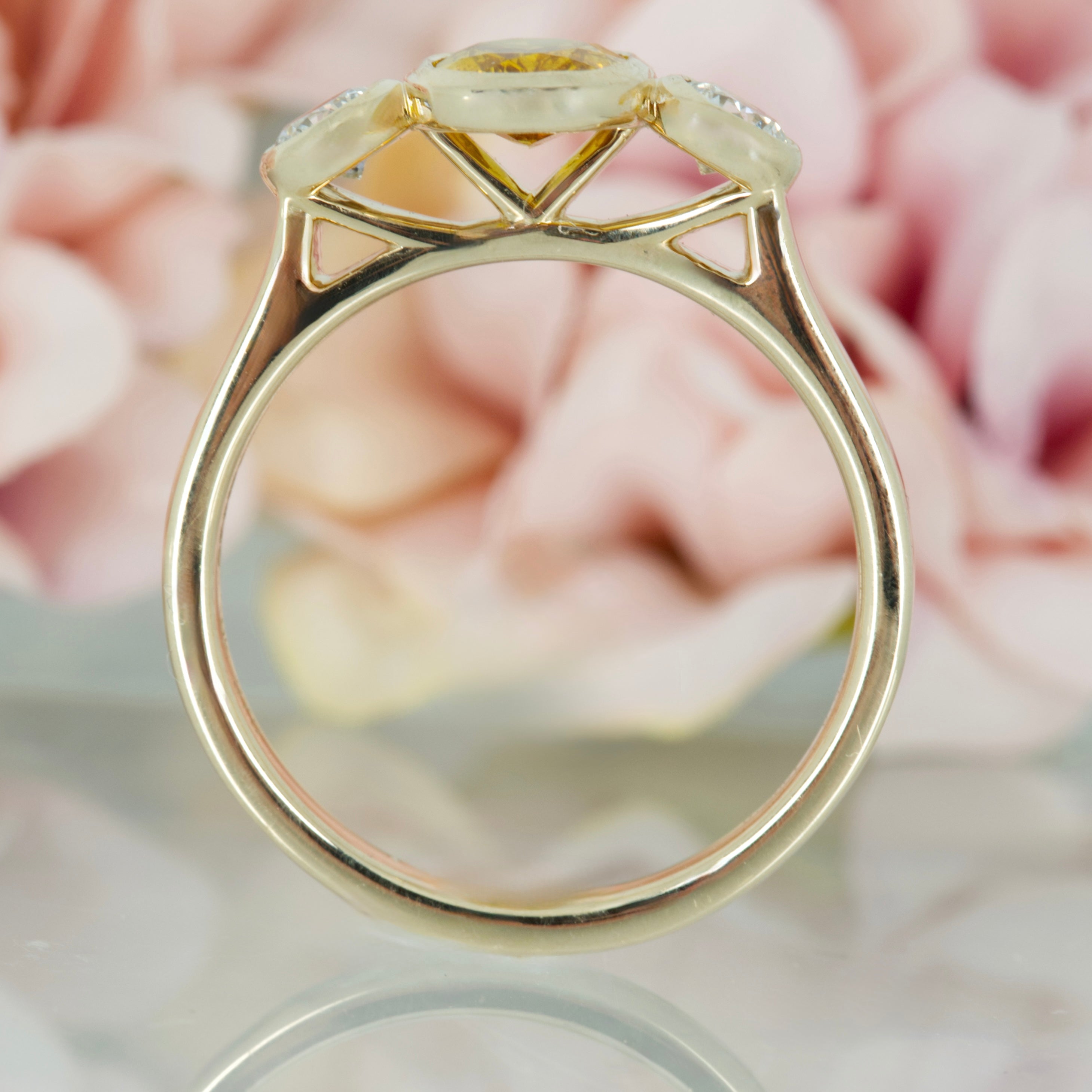 9ct Yellow Gold Oval Cut Yellow Sapphire & Round Brilliant Cut Diamond Trilogy Ring