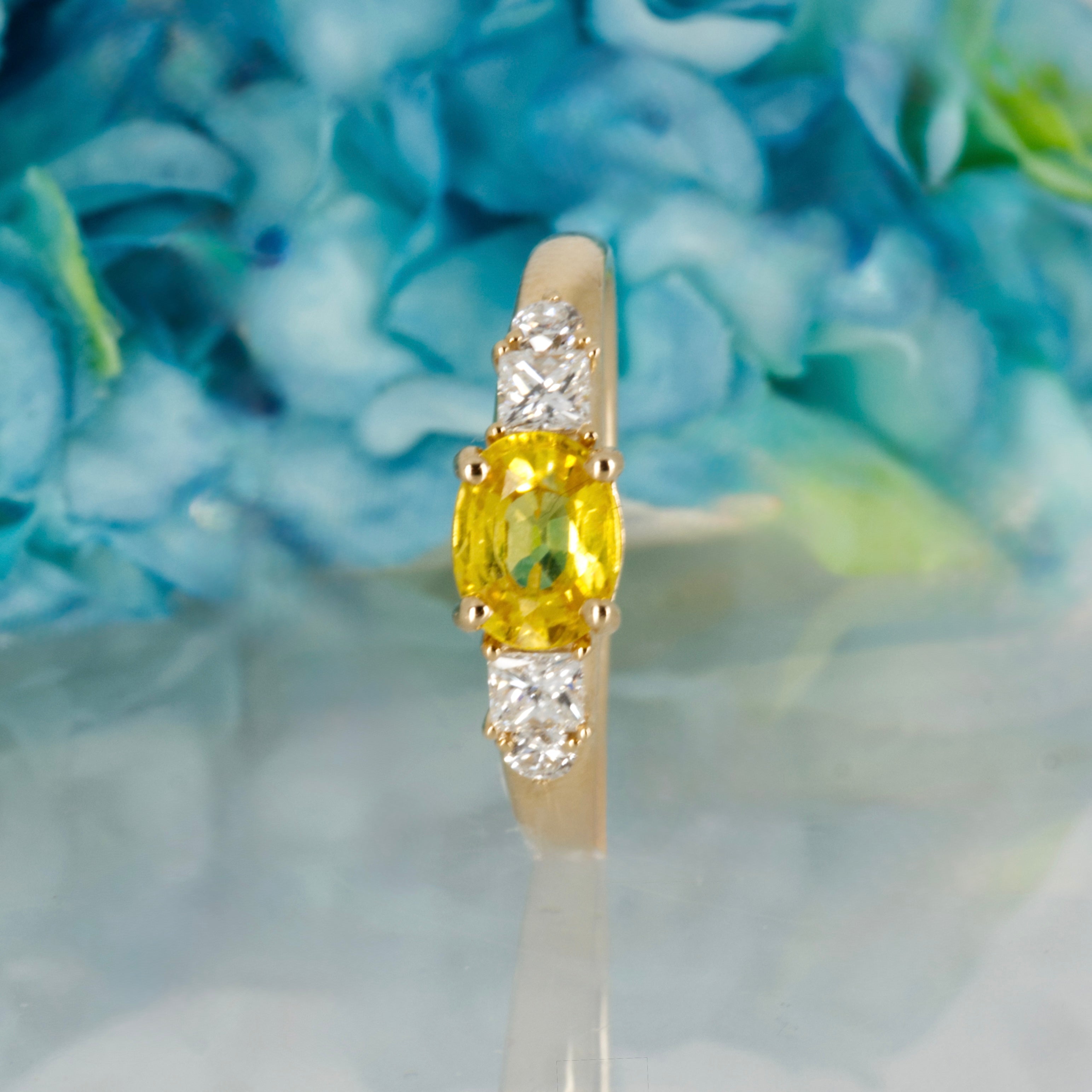 9ct Yellow Gold Oval Cut Yellow Sapphire & Princess and Round Brilliant Cut Diamond Ring