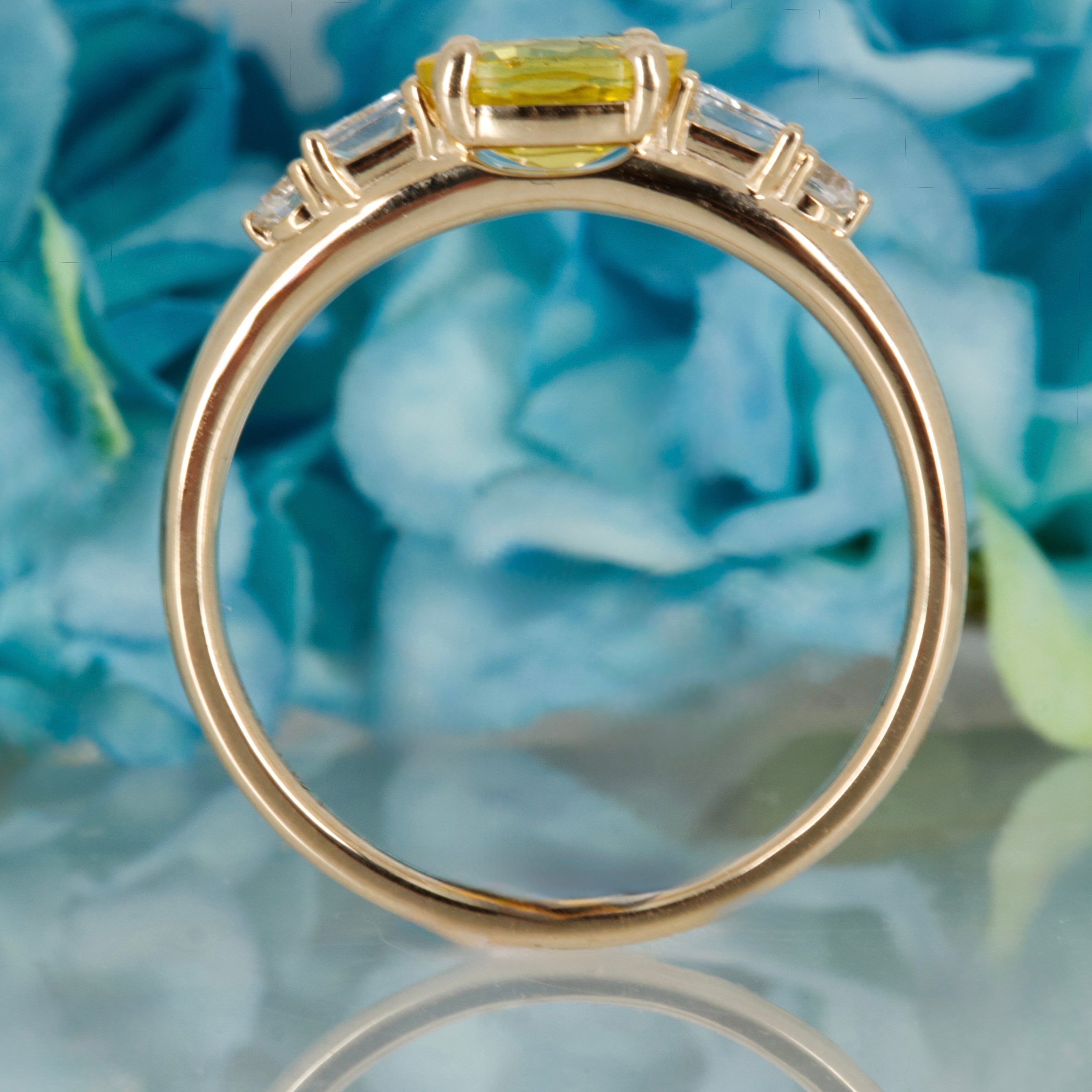 9ct Yellow Gold Oval Cut Yellow Sapphire & Princess and Round Brilliant Cut Diamond Ring