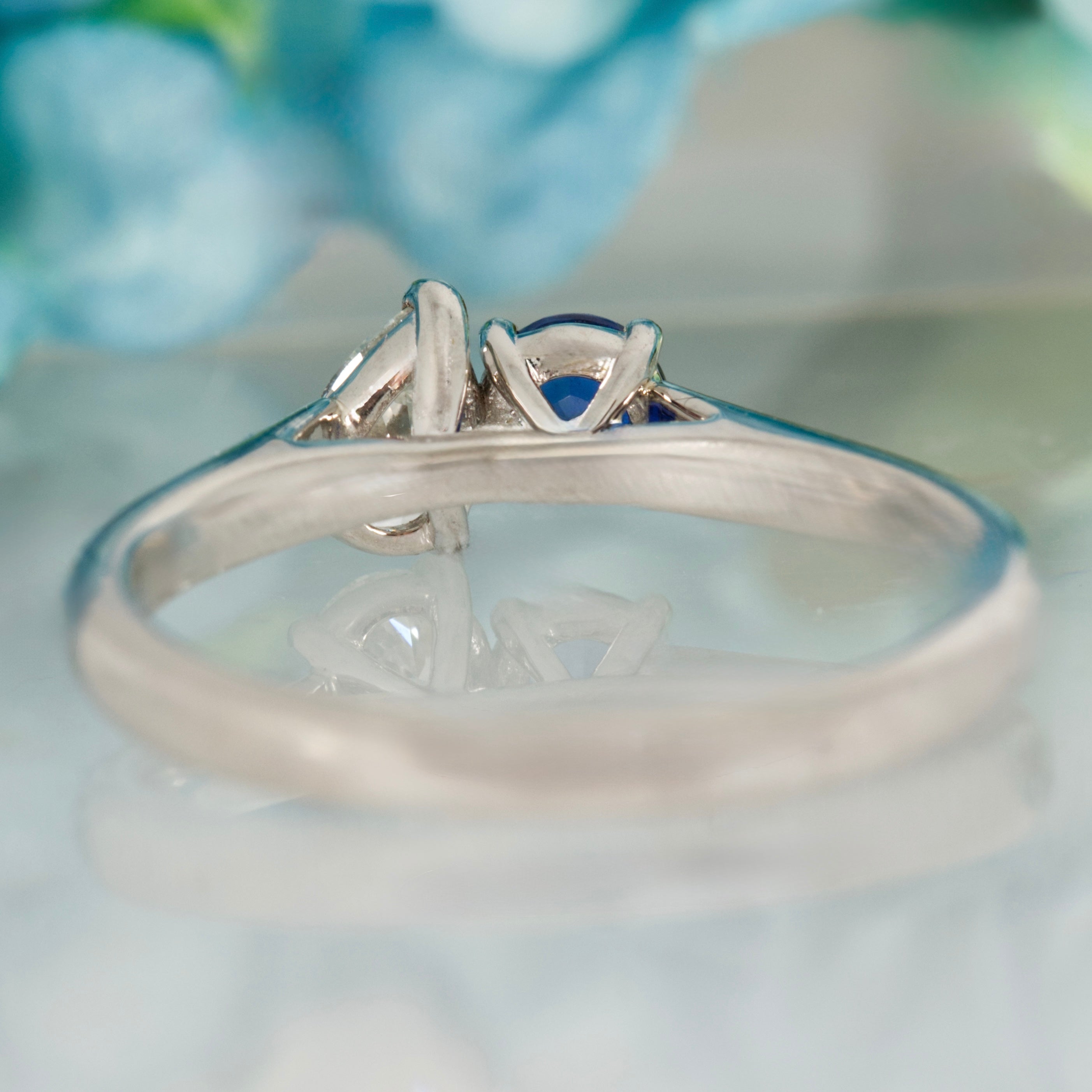 Platinum Round Cut Sapphire & Pear Cut Diamond Toi et Moi Ring
